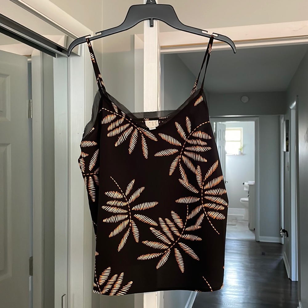 EUC A New Day Black Floral Tank Top, Adjustable Straps Size Medium